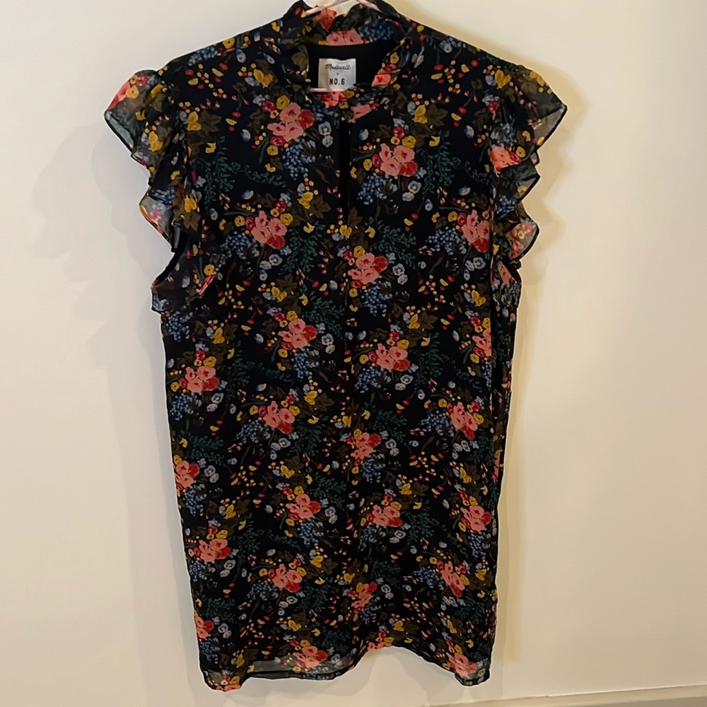 Madewell floral dress above-knee length ruffle cap sleeve size 14